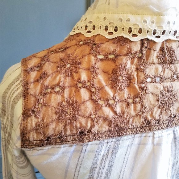 Upcycled Plaid Shirt Lace Eyelet Lace Green Lace OOAK - Picture 2 of 6